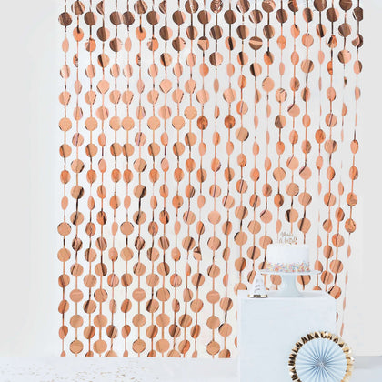 Rose Gold Round Chain Foil Fringe Curtain Party Backdrop, Metallic Rose Gold Tinsel Streamer Party Decor - Door Window Foil Curtain 3ftx6.5ft