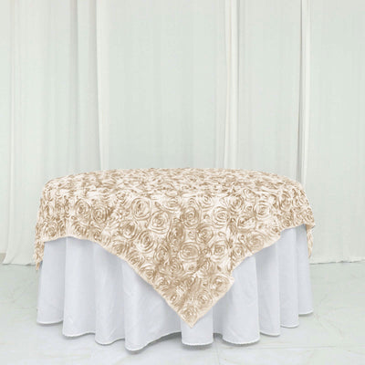 Rosette Satin Square Table Overlay 72"x72" Beige - 3D Table Topper