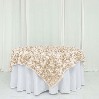 Rosette Satin Square Table Overlay 72"x72" Beige - 3D Table Topper