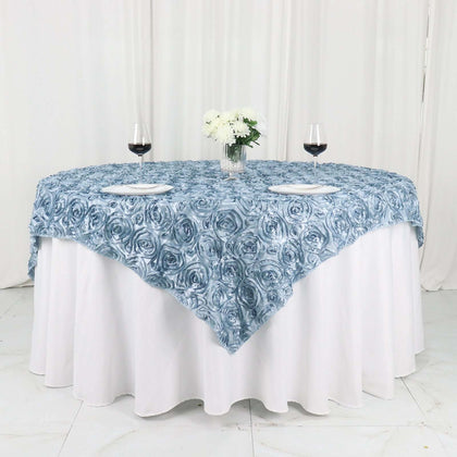 Rosette Satin Square Table Overlay 72"x72" Dusty Blue - 3D Table Topper