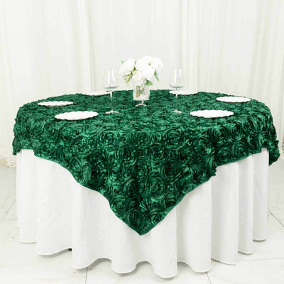 Rosette Satin Square Table Overlay 72"x72" Hunter Emerald Green - 3D Table Topper
