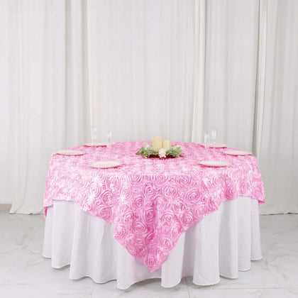 Rosette Satin Square Table Overlay 72"x72" Pink - 3D Table Topper
