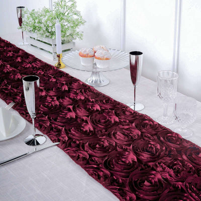 Rosette Satin Table Runner 14"x108" Burgundy - Grandiose Fabric Table Decor