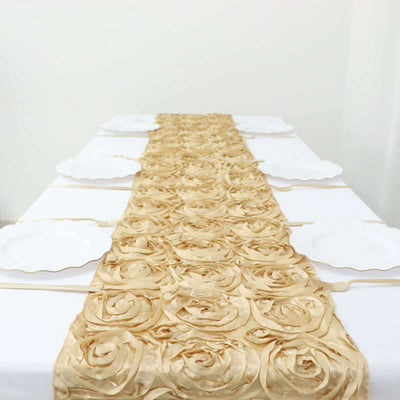 Rosette Satin Table Runner 14"x108" Champagne - Grandiose Fabric Table Decor