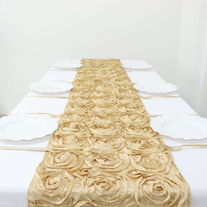 Rosette Satin Table Runner 14"x108" Champagne - Grandiose Fabric Table Decor