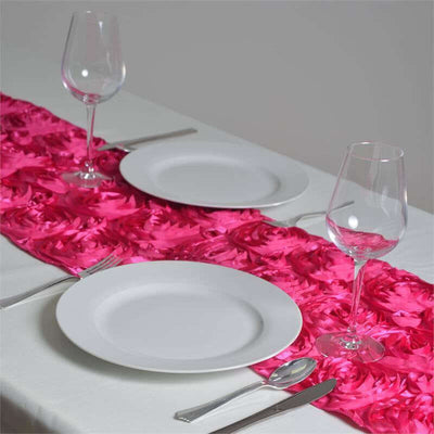 Rosette Satin Table Runner 14"x108" Fuchsia - Grandiose Fabric Table Decor