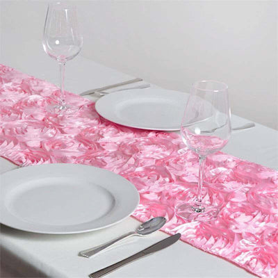 Rosette Satin Table Runner 14"x108" Pink - Grandiose Fabric Table Decor