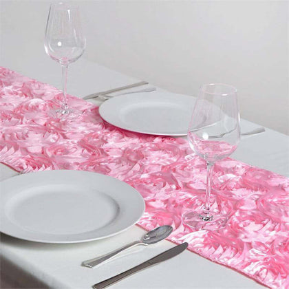 Rosette Satin Table Runner 14"x108" Pink - Grandiose Fabric Table Decor