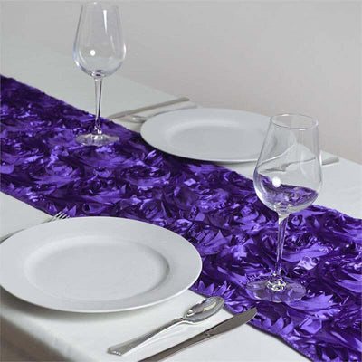 Rosette Satin Table Runner 14"x108" Purple - Grandiose Fabric Table Decor