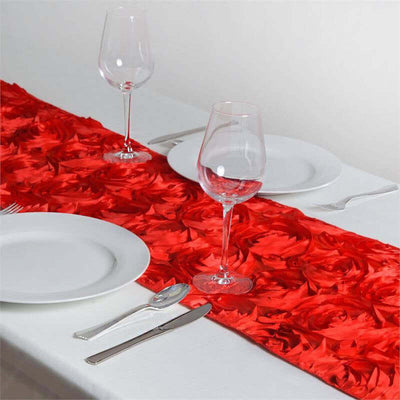 Rosette Satin Table Runner 14"x108" Red - Grandiose Fabric Table Decor