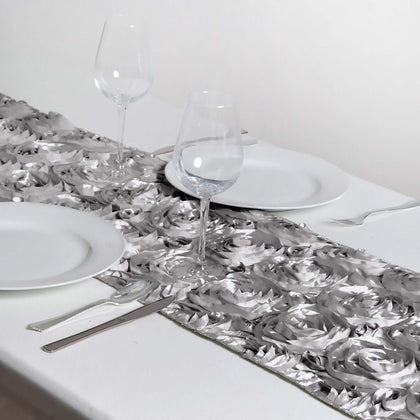 Rosette Satin Table Runner 14"x108" Silver - Grandiose Fabric Table Decor