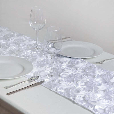 Rosette Satin Table Runner 14"x108" White - Stylish Grandiose Fabric Table Decor