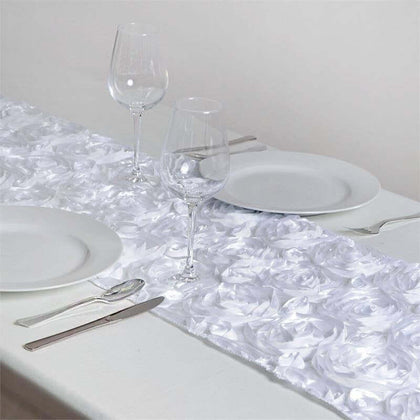 Rosette Satin Table Runner 14"x108" White - Stylish Grandiose Fabric Table Decor