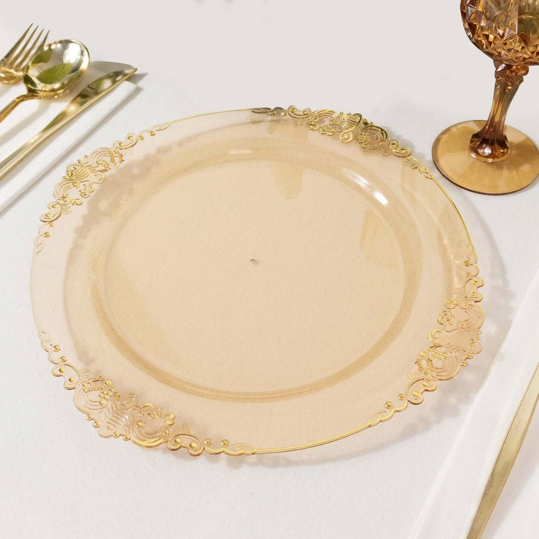 10pk 10in Round Dinner Plates Plastic Amber Gold | eFavormart
