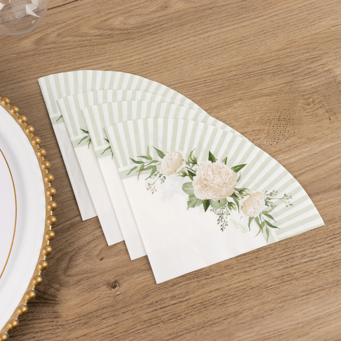 25pk Round Napkins 2-Ply Paper White/Sage | eFavormart