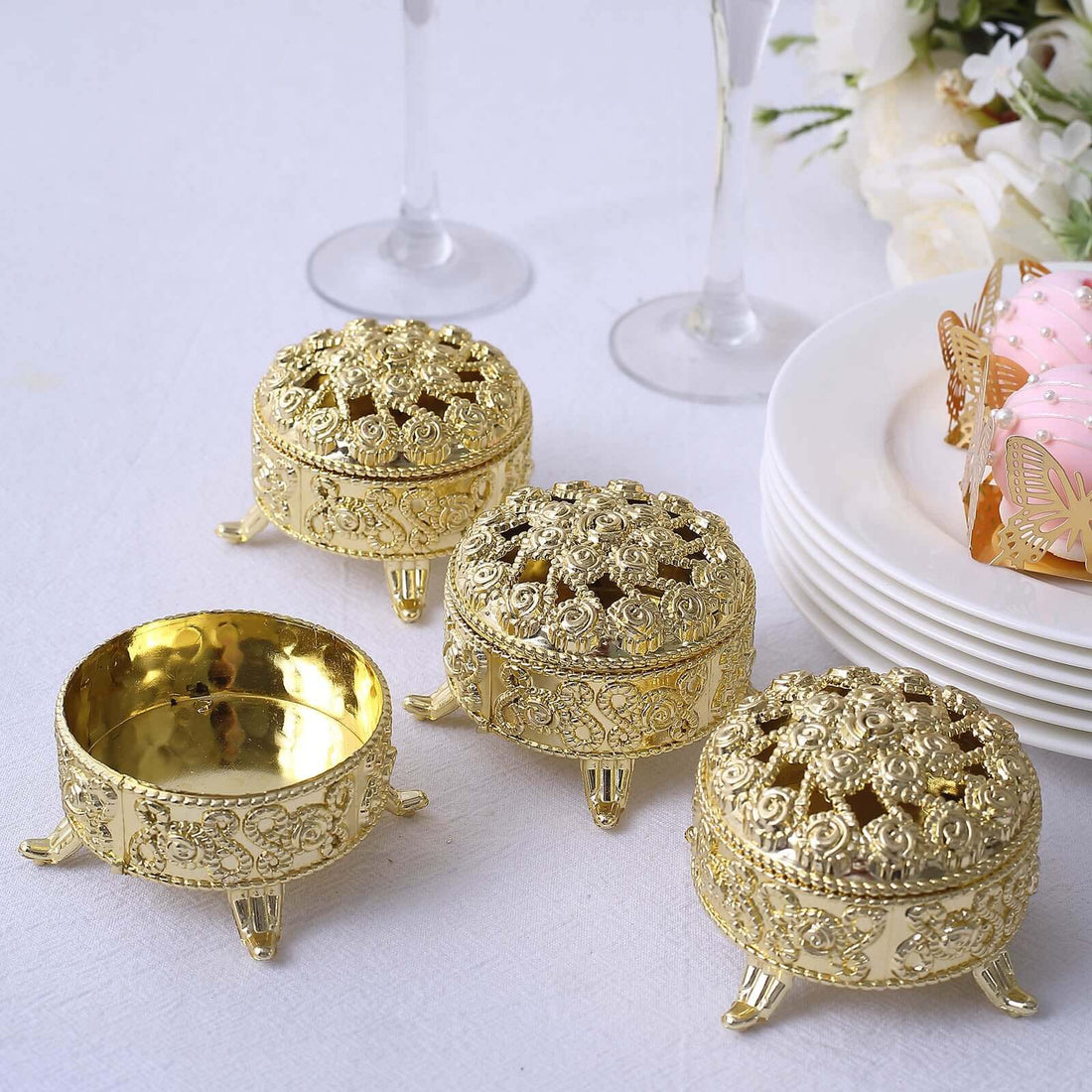 Mini Candy Containers Mini Vintage Round Candy Containers Gold 2.5