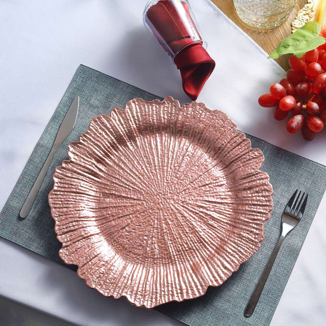 Rose Gold Reef Charger Plates 6 Pack | eFavormart