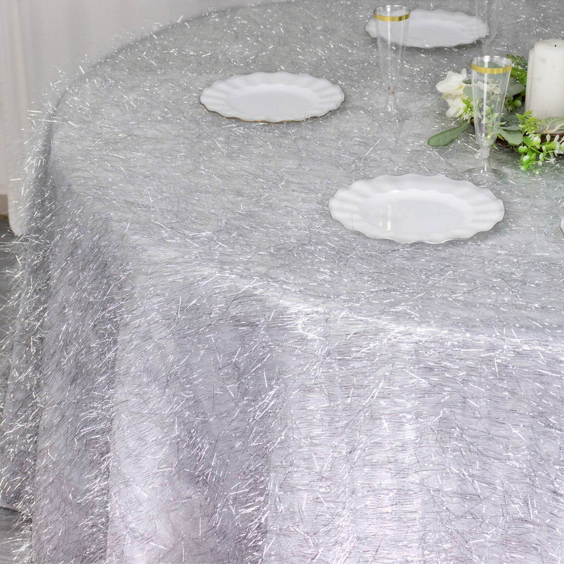 Metallic Fringe Shag Tablecloth 120