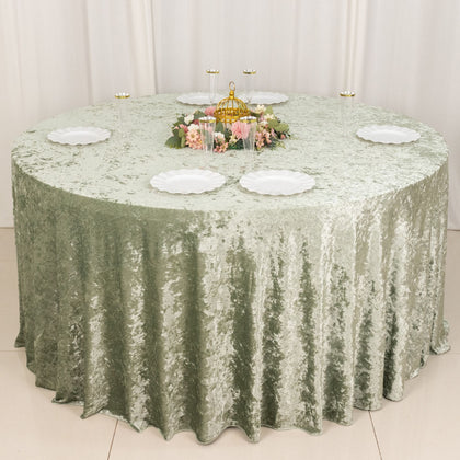 Premium Crushed Velvet Round Tablecloth 132" Sage Green - Seamless Soft & Reusable Table Cover