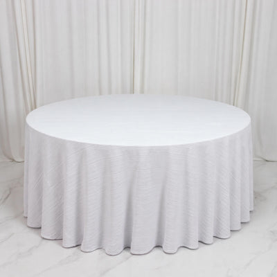 Scuba Tablecloth 120" Round White Accordion Pleated – Wrinkle Free & Stain Resistant Textured Table Linen