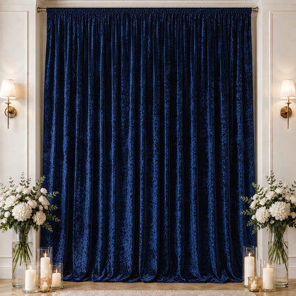 Navy Blue Premium Crushed Velvet Backdrop Curtain 10ft x 16ft – Ceiling Drape Panel & Stage Backdrop with Rod Pocket, 70% Blackout