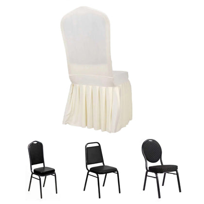 Ruffle Pleated Skirt Banquet Spandex Chair Cover Ivory - 1-Piece Stretch Fitted Slipcover