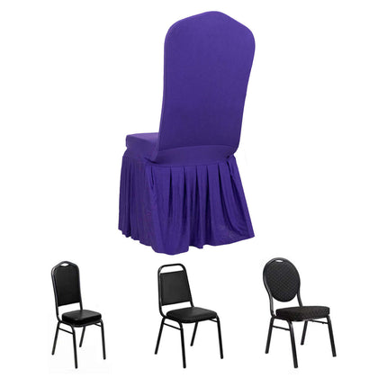 Ruffle Pleated Skirt Banquet Spandex Chair Cover Purple - 1-Piece Stretch Fitted Slipcover