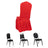 Red banquet chair cover with skirt, ideal for events and parties.