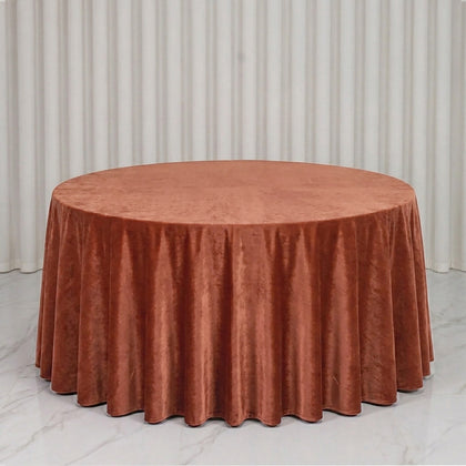 Premium Velvet Round Tablecloth 132" Terracotta (Rust) - Soft & Reusable Table Cover