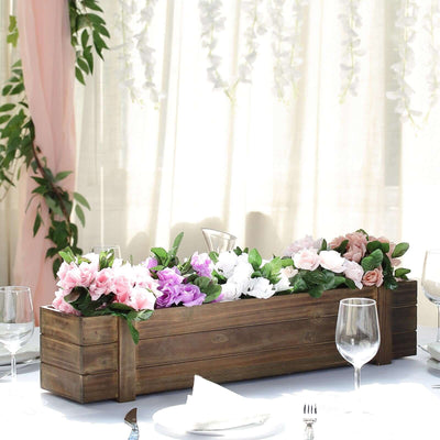 Rustic Wood Planter Box Smoked Brown 30"x6" with Plastic Liner - Stylish Long Natural Accent for Displays