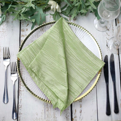 5 Pack Taffeta Napkins 20"x20" Sage Green - Accordion Crinkle Cloth Napkins