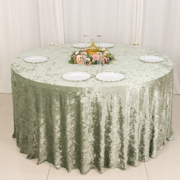 Sage Green Seamless Premium Crushed Velvet Round Tablecloth 120"