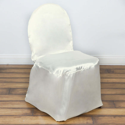 Satin Banquet Chair Covers Ivory with Glossy Finish - Reusable Slipcover