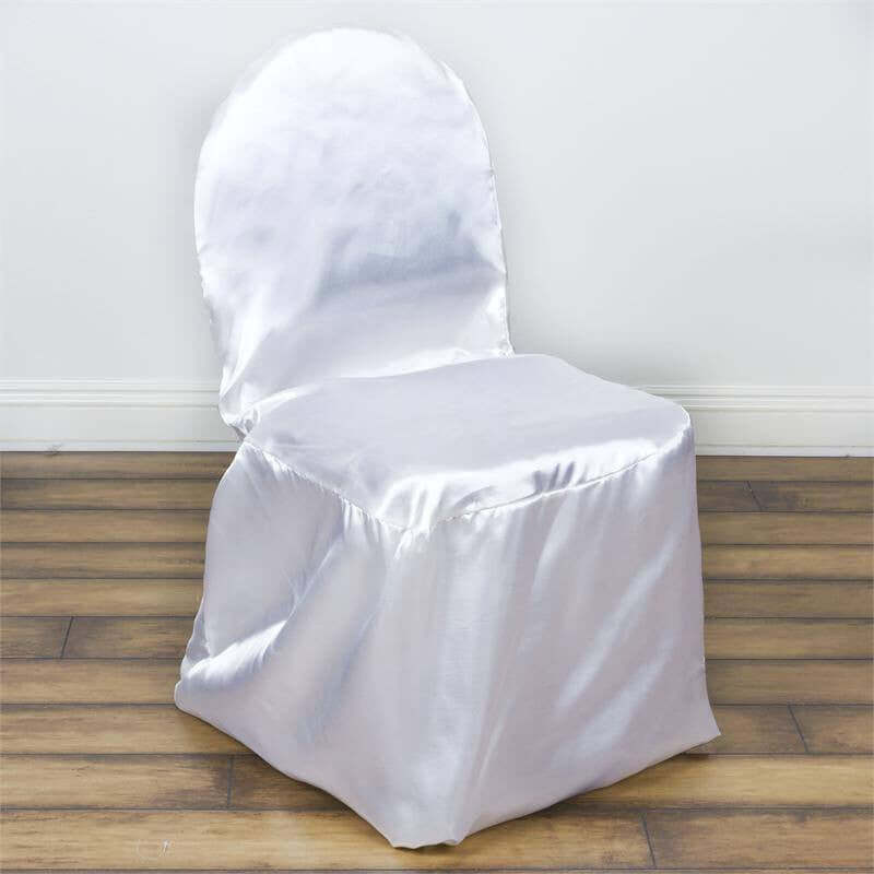 White satin chair cover draped elegantly over a chair