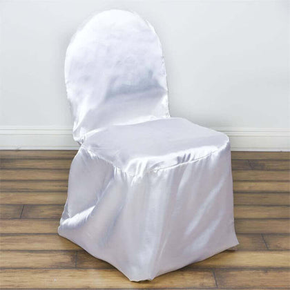 Satin Banquet Chair Covers White with Glossy Finish - Reusable Sophisticated Slipcover for Weddings & Events