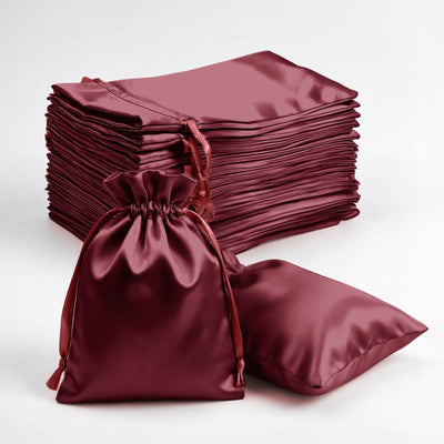 60 Pack Satin Drawstring Favor Bags, Burgundy 3"x4" Jewelry & Candy Gift Bags for Weddings & Parties