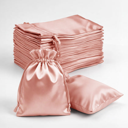 60 Pack Satin Drawstring Favor Bags, Dusty Rose 3"x4" Jewelry & Candy Gift Bags for Weddings & Parties