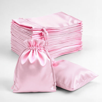 60 Pack Satin Drawstring Favor Bags, Pink 3"x4" Jewelry & Candy Gift Bags for Weddings & Parties