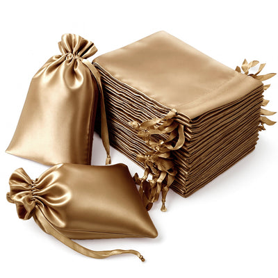 60 Pack Antique Gold Satin Wedding Party Favor Bags, Drawstring Pouch Gift Bags 6"x9"