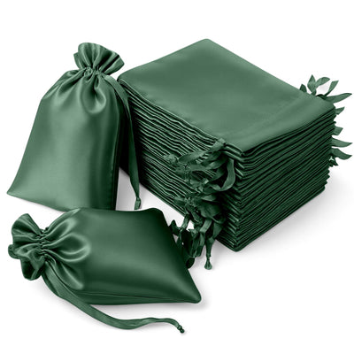 60 Pack Hunter Emerald Green Satin Wedding Party Favor Bags, Drawstring Pouch Gift Bags 6"x9"