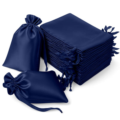 60 Pack Navy Blue Satin Wedding Party Favor Bags, Drawstring Pouch Gift Bags 6"x9"