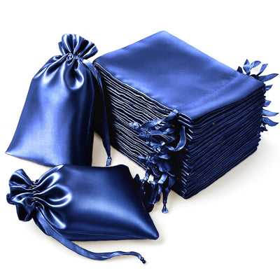 60 Pack Royal Blue Satin Wedding Party Favor Bags, Drawstring Pouch Gift Bags 6"x9"