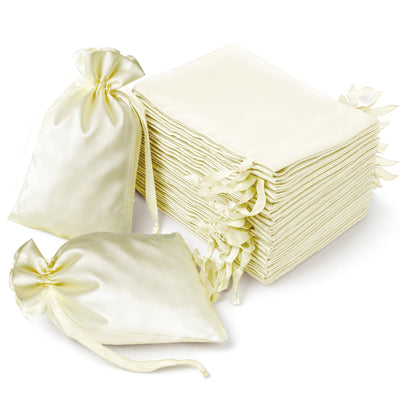 60 Pack Yellow Satin Wedding Party Favor Bags, Drawstring Pouch Gift Bags 6"x9"
