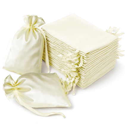 60 Pack Yellow Satin Wedding Party Favor Bags, Drawstring Pouch Gift Bags 6"x9"