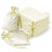 Set of ivory silk bags and napkins with ribbons, perfect for elegant events.