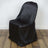 Black satin chair cover, elegant design for events or decor.