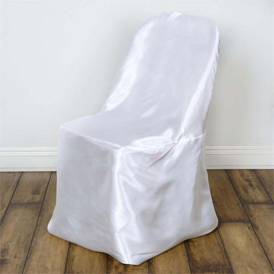 Satin Folding Chair Covers White with Glossy Sheen - Reusable Refined Slipcover for Weddings & Events
