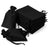 Black satin drawstring bags stacked and displayed on a plain background.