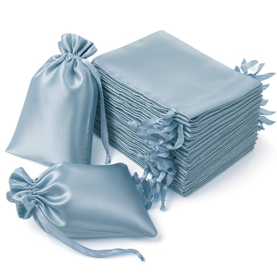 60 Pack Dusty Blue Satin Wedding Party Favor Bags, Drawstring Pouch Gift Bags 6"x9"