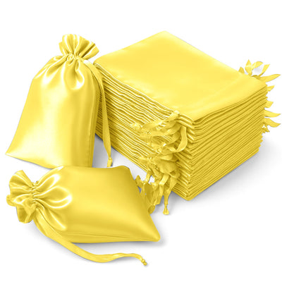 60 Pack Gold Satin Wedding Party Favor Bags, Drawstring Pouch Gift Bags 6"x9"